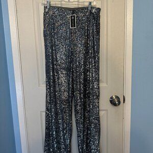 Cable & Gauge Silver Sequin Pants Black Lining Size S NWT